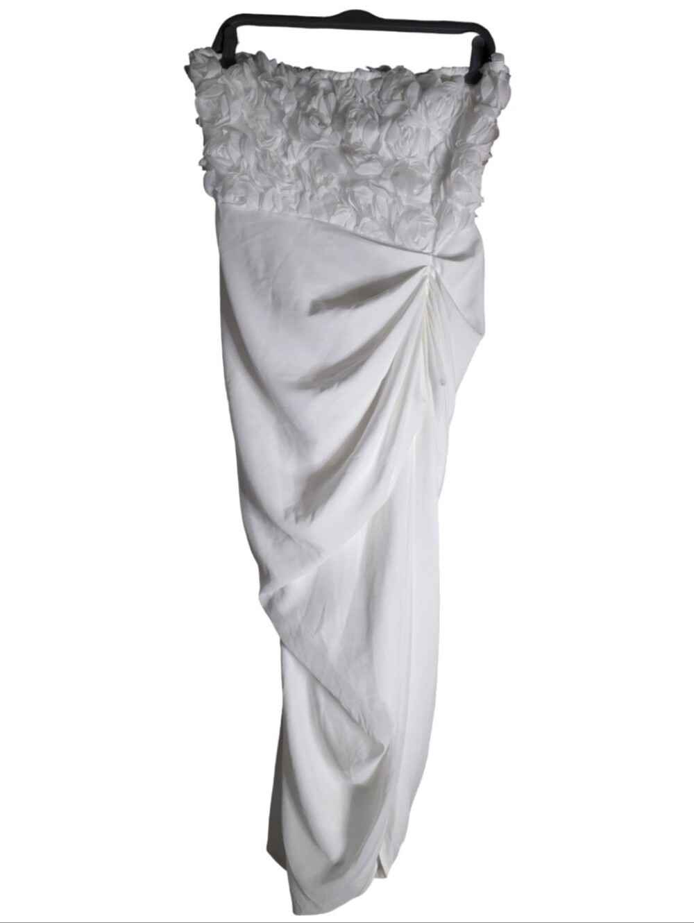 PrettyLittleThing White Applique Rose Draped Midi Dress US 10 Strapless NWT